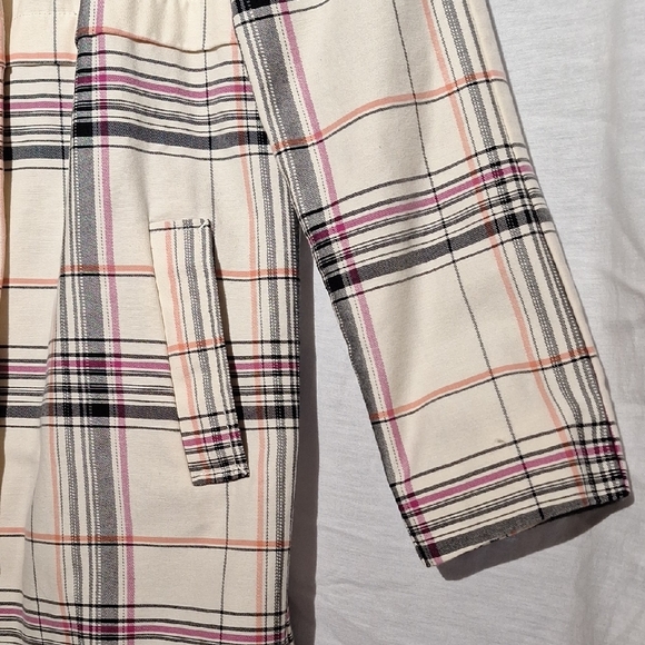 Cotton Plaid Coat, Lined, Black And Cream, Large Buttons, Merona, Sz 8, NWOT - Picture 5 of 14